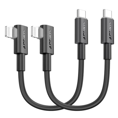 SUNGUY Short USB C to Lightning Cable 1FT, 2 Pack 27W Right Angle Lightning Cable Fast Charging for iPhone 14/13/12/11 Pro Max Mini XR XS 8 7 6 5 Plus, CarPlay - size: 1FT