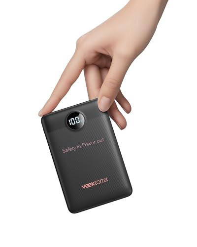 VEEKTOMX 10000mAh Mini Power Bank, 22.5W Fast Charger for iPhone Android - color: Black
