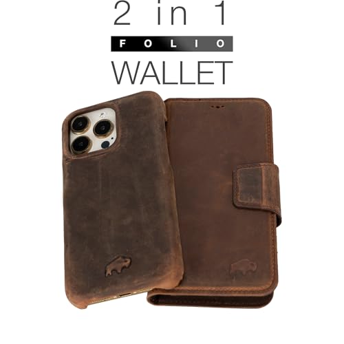 BLACKBROOK Wallet Case for iPhone 16 Pro Max – Burkley 2-in-1 Detachable Folio, MagSafe Compatible, RFID Blocking – Full Grain Leather with Natural Patina, 3 Card Slots, Premium Gift Box - color: Distressed Coffee, size: iPhone 16 Pro Max