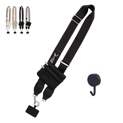 Clip and Go Strap for Phone with Wallet Crossbody,Phone Strap with Zipper Pouch and Adjustable Chain - color: Black