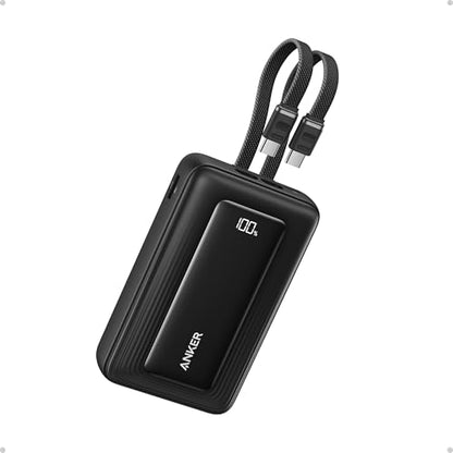 Anker Power Bank,20,000mAh 45W Portable Charger,Dual Built-in USB-C Cables - color: Black, size: Built-in C cable*2