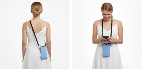 Tainada Neoprene Neck Phone Sleeve Pouch with Crossbody Strap (Azure Blue) | For Men/Women; Lightweight holder carrier bag with adjustable lanyard; Original design, made in Taiwan; Fits most cellphones - color: Azure Blue