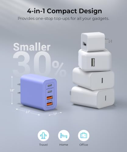 2 Pack 40W Fast USB C Charger Block, 4-Port PD Power Adapter Wall Charger - color: 40W 2Pack Orchid Purple