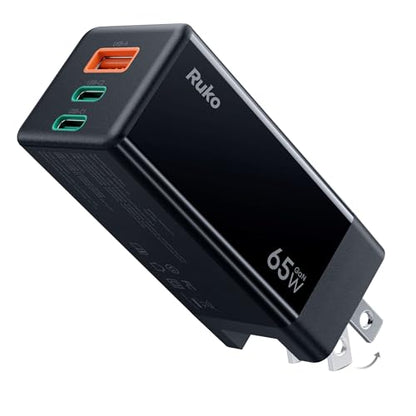 Ruko 65W USB C Charger, 3-Port GaN Fast Charger Block - size: Charger Only