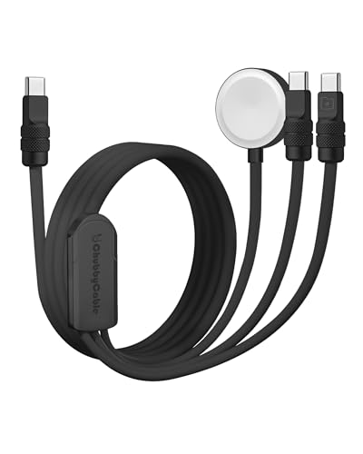 chubbycable 3 in 1 Silicone USB C Cable for Apple Watch, All Black, 4.1FT - color: All Black