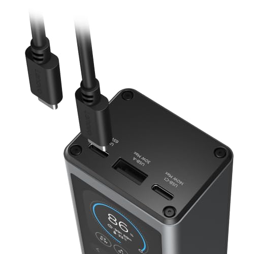 Lenovo Laptop Portable Power Bank, 20,000 mAh 3-Port USB-C 140W Digital Hybrid Charger, TFT Display, Travel Charging Station with 240W Cable for ThinkBook 14, MacBook, iPhone, Samsung Galaxy