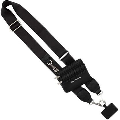 Save the Girls Clip & Go Phone Lanyard Crossbody Strap with Wallet, Black - color: Black - Black Pouch