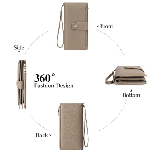 GAEKEAO Womens Wallet RFID Blocking Large Capacity Vegan Leather Card Holder Wristlet Clutch with 32 Card Slots 4 ID Windows - color: X06-Khaki