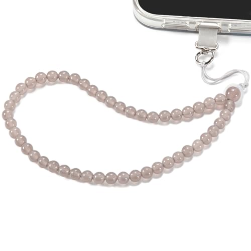 Agate Beaded Phone Wrist Strap for Women Men Stone Beads Charm Handmade Cellphone Chain Lanyard with Tether Tab - color: Grey-2, size: 8mm Beads