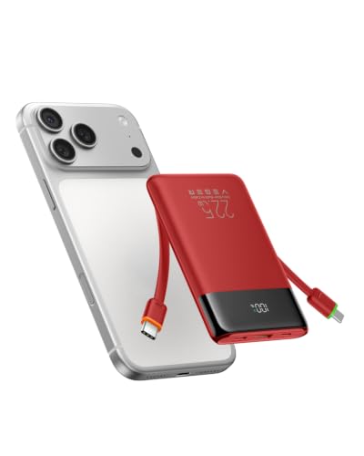 VEGER 10000mAh 22.5W Fast Charging Portable Charger with Built-in Cables - color: Red