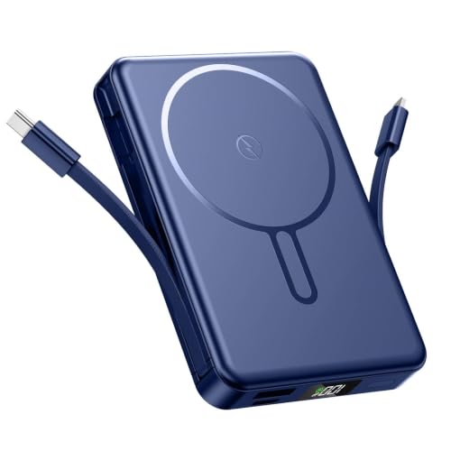 Magnetic Portable Charger with Built in Cable Power Bank 10000mAh 22.5W - color: Blue