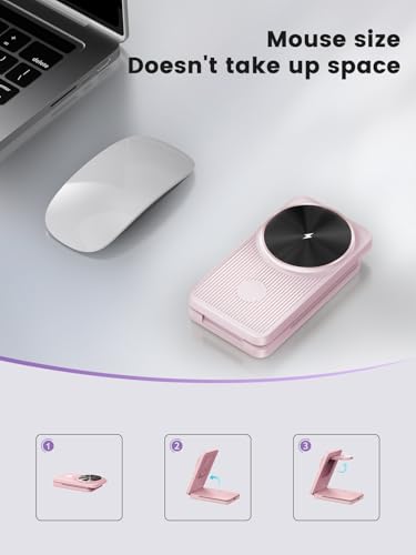Magnetic Wireless Charger for Samsung, 3 in 1 Travel Charging Station - color: Pink