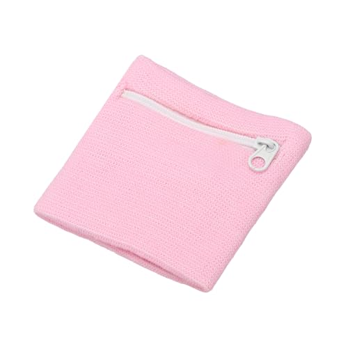 Wrist Wallet Wristband with Zipper, Cotton Wrist SweatBands Sports Absorb Sweat - color: Pink