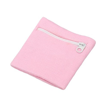 Wrist Wallet Wristband with Zipper, Cotton Wrist SweatBands Sports Absorb Sweat - color: Pink