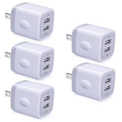 Fast Charging Block,GiGreen 5Pack Dual Port USB Outlet Plug Wall Charger - color: white
