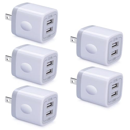 Fast Charging Block,GiGreen 5Pack Dual Port USB Outlet Plug Wall Charger - color: white