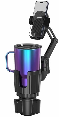Phone Holder & Phone Mount for Car & Cup Holder Expander – 2-in-1 for Smartphones, Bottles, Tumblers & Coffee Mugs – Strong Clamp, Anti-Shake, 360° Rotation