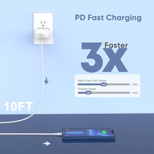 10FT Extra Long Braided iPhone Charger Fast Charging, 2Pack Lightning Cable - size: 2Pack 10FT