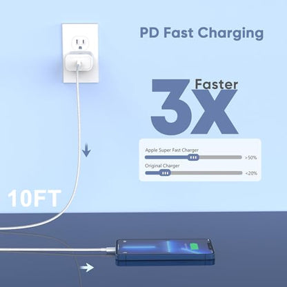 10FT Extra Long Braided iPhone Charger Fast Charging, 2Pack Lightning Cable - size: 2Pack 10FT