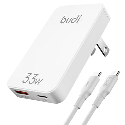 BUDI 33W Extra Slim Portable Wall Charger 2-Port Wall Charger Convenient Travel Accessories Compatible with MacBook and IPad iPhone Samsung Galaxy USB C Laptop Switch, Etc. (33W iPhone Set) - color: 33W iPhone Set
