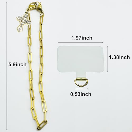 Phone Wrist Strap Metal Phone Chain Wristlet Strap Detachable Cellphone Lanyard Wrist with Tether Tab - color: 02_gold Christ Cross