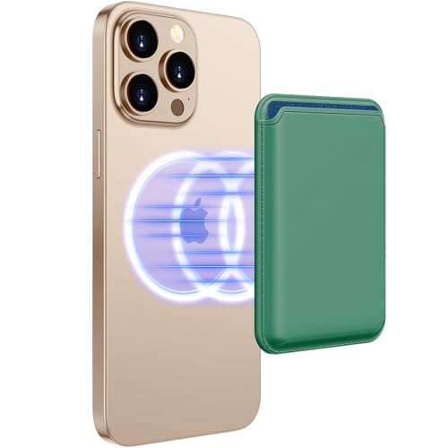 Upgraded MagSafe Wallet, Magnetic Phone Wallet 3 Cards Holder, 23 Magnets, Credit Card RFID Blocking, Slim Leather, Magnetic Wallets for iPhone 17/16/15/14/13/12 Series-Green - color: Green