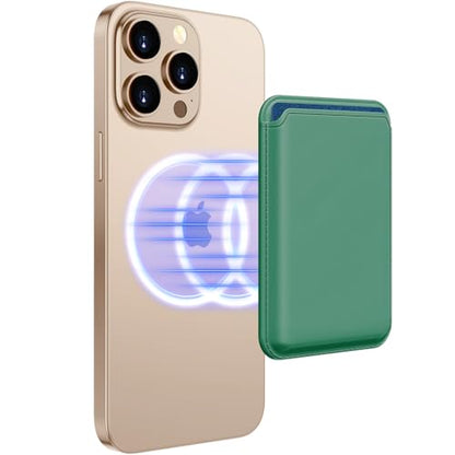 Upgraded MagSafe Wallet, Magnetic Phone Wallet 3 Cards Holder, 23 Magnets, Credit Card RFID Blocking, Slim Leather, Magnetic Wallets for iPhone 17/16/15/14/13/12 Series-Green - color: Green