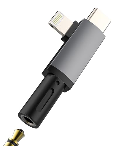 Aux to USB C Lightning Adapter for Iphone 17 16 15 14 13 Pro Max (2in1) Headphone Jack 3.5mm Audio Cable Male Connector Pc for Ipad Adaptor Compatible with Samsung S21 Stereo Earphone Accessory Adater