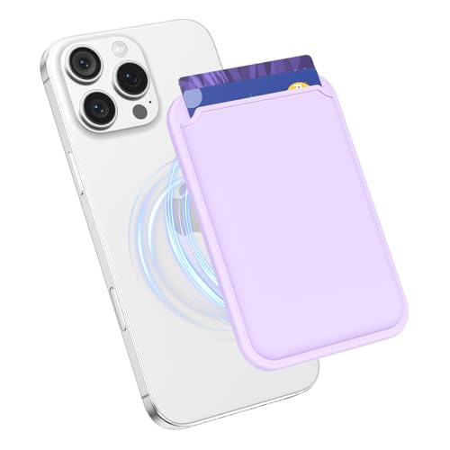 oakxco Magnetic Phone Wallet Stick On, Secure Phone Card Holder Silicone Compatible with Magsafe, Adhesive Pocket Sleeve ID Credit Card, Slim Thin Card Case, Compatible with iPhone Samsung, Lilac - color: Lilac