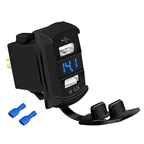 DaierTek Marine USB Rocker Switch 12V Dual Charger Ports 4.2A Waterproof Outlet Socket with Blue Led Digital Voltmeter for Rocker Switch Panel on Boat RV Car Vehicle - color: blue