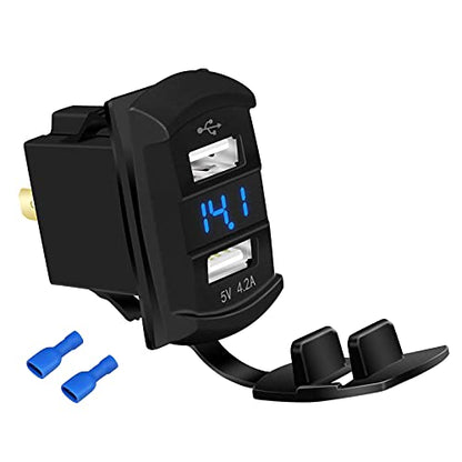 DaierTek Marine USB Rocker Switch 12V Dual Charger Ports 4.2A Waterproof Outlet Socket with Blue Led Digital Voltmeter for Rocker Switch Panel on Boat RV Car Vehicle - color: blue