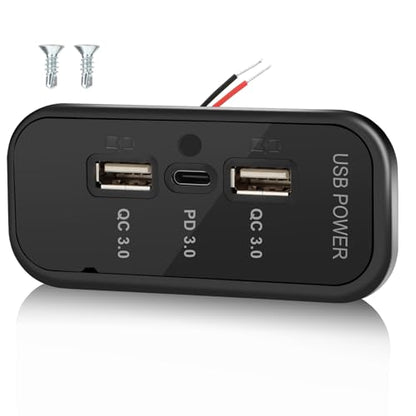 72W 12V RV USB Outlet 3 Charging Ports Panel Wall Surface Mount - color: Deep black, size: 1PCS