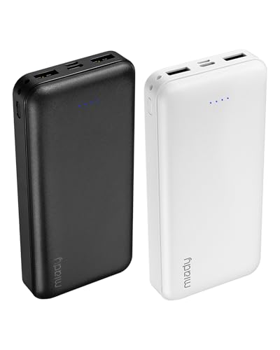 Miady 2-Pack Portable Charger PD 22.5W Power Bank 20000mAh Battery Pack | 74Wh丨Fast Charging丨3 Outputs 2 Inputs丨High Capacity丨Compatible with iPhone 17 iPad Android etc丨for Travel Camping丨Black+White - color: White+Black