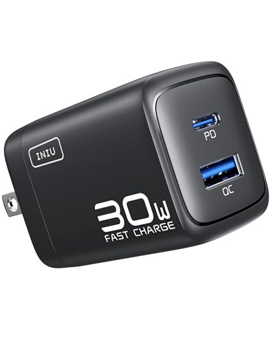 INIU USB C Charger, 30W PD QC 3.0 Dual Port Type C Fast Charging Compact Charger Block with Foldable Plug for iPhone 17 16 15 Pro Max Samsung S24 S23 Note 20 iPad Pro Google AirPods etc