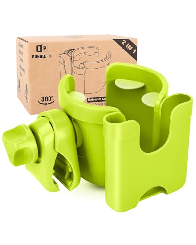 BUNDLEPRO Stroller Cup Holder with Phone Holder, 2-in-1, Green - color: GREEN