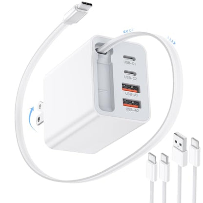 40W Retractable USB-C Wall Charger, 5-in-1 Retractable Phone Charger