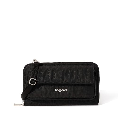 Baggallini Rfid Phone Wallet Crossbody - color: Black Cheetah Emboss