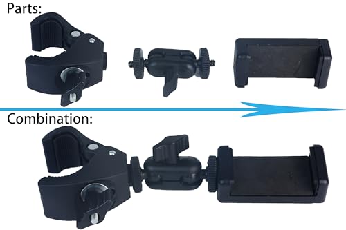Phone Holder with Clamp for Golf Cart Universal Phone Mount Holder for Bicycle, Wheelchair, Stroller Mic Stand Phone Holder - style: Elastic Phone Holder(0.6"-2.2" Width)