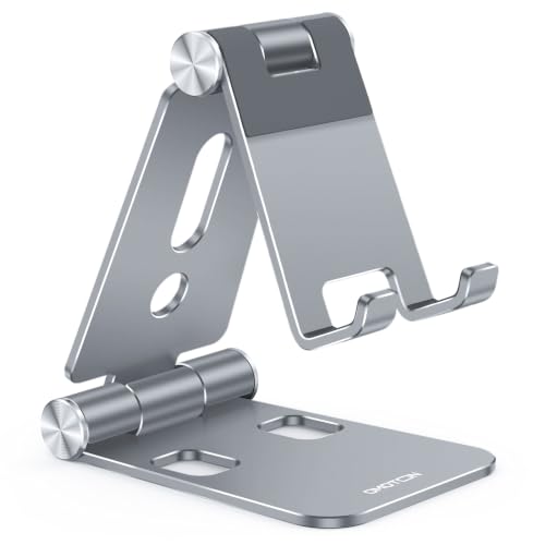 OMOTON Foldable Cell Phone Stand, C4 Portable Aluminum Phone Holder - color: Grey