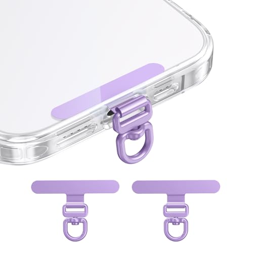 saxsion Phone Tether Tab & Lanyard Tab, 360° Swivel Clip - Ultra Thin Stainless Steel Universal Patch for All Phone Cases - color: Lilac*2