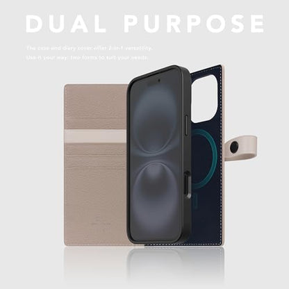 SLG D8 Edition Full Grain Leather Wallet Case for iPhone 16 - [2-in-1] Handcrafted Detachable Diary Style with Magnetic MagSafe Back Cover and Snap Closure, Gift Box Included (Light Cream) - color: [D8 Edition] Light Cream, size: iPhone 16