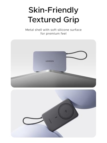 UGREEN Magflow Air 10000mAh Qi2 15W Wireless Power Bank Built-in Cable - color: Grey