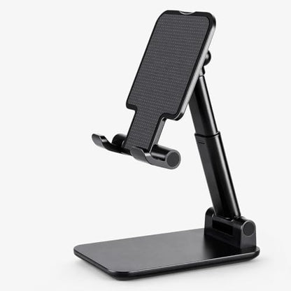 Foldable Desktop Phone Stand, Adjustable Cell Phone Holder for Desk, Non-Slip Silicone Base, Compatible with Tablets and Phones 4-13 Inch (Black) - color: Black