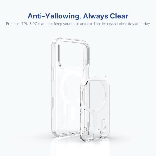 for iPhone 17 Clear Case and Detachable Magnetic Card Holder, Anti-Yellowing, Camera Control Button, 3-Card Wallet, Compatible with MagSafe, Shockproof Protection, Crystal Clear