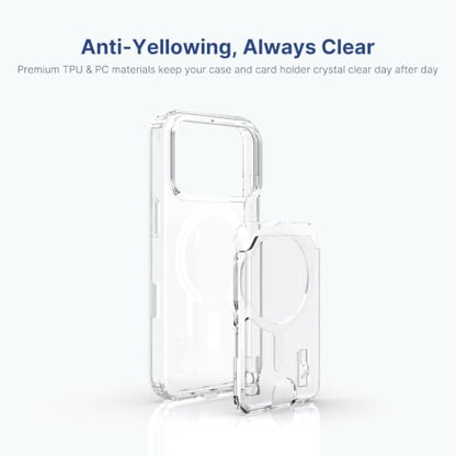 for iPhone 17 Clear Case and Detachable Magnetic Card Holder, Anti-Yellowing, Camera Control Button, 3-Card Wallet, Compatible with MagSafe, Shockproof Protection, Crystal Clear