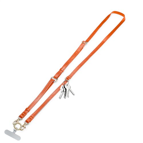 Clip and Go Phone Strap Crossbody Wrist 2 in 1 Leather Lanyard with Tether Hanging Loops Adjustable Anti-Theft Purse Replacement Handbag Long Thin Shoulder Neck Straps for All Phones Keys Bags Orange - color: Orange