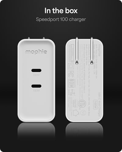 Mophie Speedport 100 GAN USB-C Charger Block - 100W Fast Wall Charger, 2× USB‑C PD Ports, Compact Foldable Prongs, Made with Recycled Materials, for Smartphones, Tablets, Headphones - style: 100W