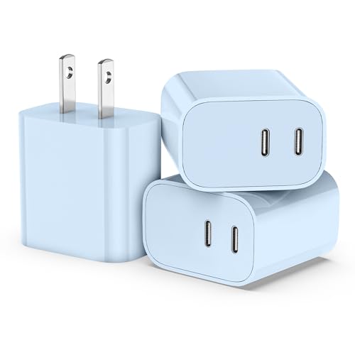 USB C Charger Block 3 Pack, Dual Port 20W Fast Wall Plug(Light Blue) - color: Light Blue