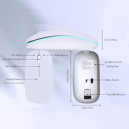 WREANU Wireless Bluetooth Mouse, Rechargeable Laptop Mice,White - color: White Wireless Bluetooth Mouse