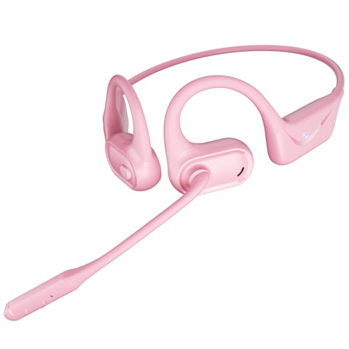 Open Ear Headphones with Mic, 29g Bluetooth Headset, Air Conduction Headphones with Dual Device Connection & Mute, Wireless Headset with Mic for Work, Driving, Office, Workout, Pink - color: Pink